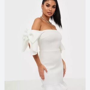 Missguided White Off Shoulder Bow Sleeve Mini Dress US 6 / UK 10 Elegant Party